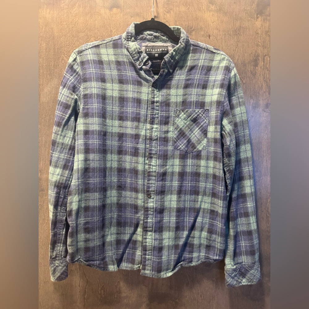 Billabong Blue and Green Plaid Flannel Boy’s Shirt